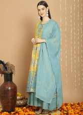 Art silk salwar suit in mustard colour